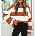 thumbnail image 3 of Women's  Fall Long Sleeve Oversized Striped Color Block Comfy Loose Crew Neck Knitted Pullover Sweater, 3 of 16