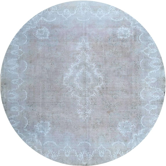 Ahgly Company Machine Washable Indoor Round Contemporary Blue Gray Area Rugs, 3' Round