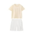 thumbnail image 2 of Cethrio Kids Boys Cotton Outfit Sets, Short Sleeve 2 Piece Summer T-shirts with Shorts Beige Size 1-2T, 2 of 5