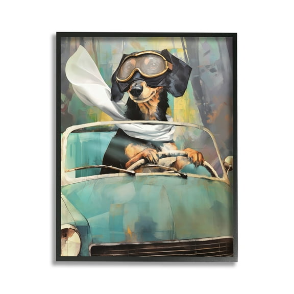 Stupell Industries Dog on Joy Ride Animals & Insects Painting Black Framed Art Print Wall Art, 11 x 14