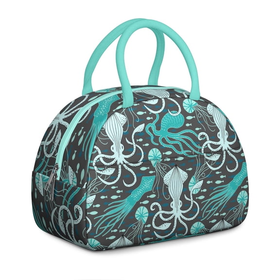 Insulated Lunch Bag Women, Reusable Ocean Squid Art Tote Lunch Box, Leakproof Cooler Lunch Bags for Work Office Travel Picnic