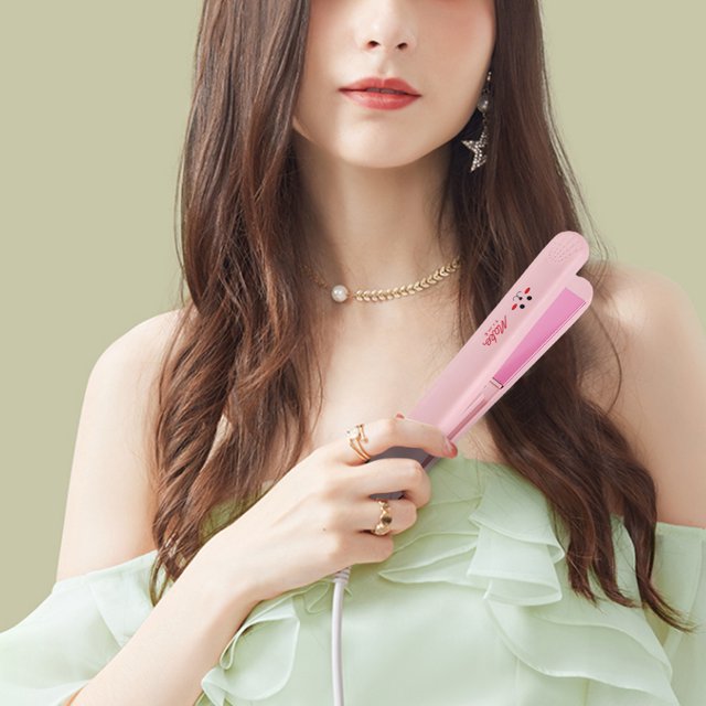 Férula De Pelo Liso Clip de placa recta Calentamiento PTC Férula pequeña Peinado de cabello liso (rosa)