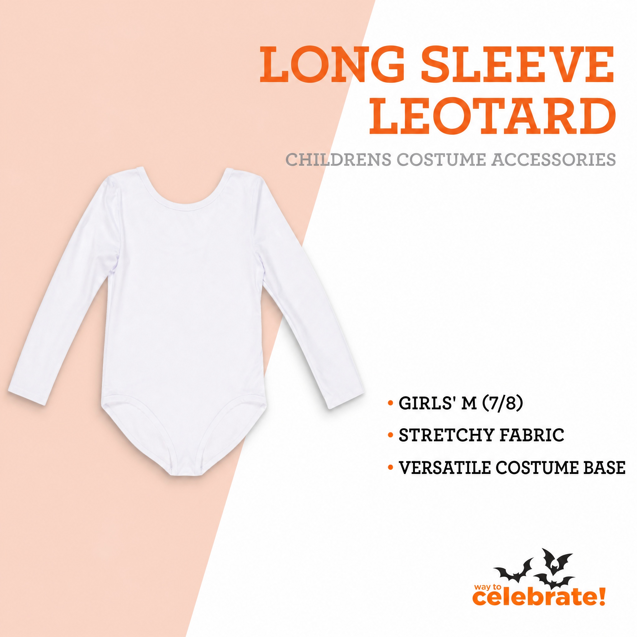 Long Sleeve Leotard Costume Accessory for Children, White, M (7/8), Halloween by Way To Celebrate