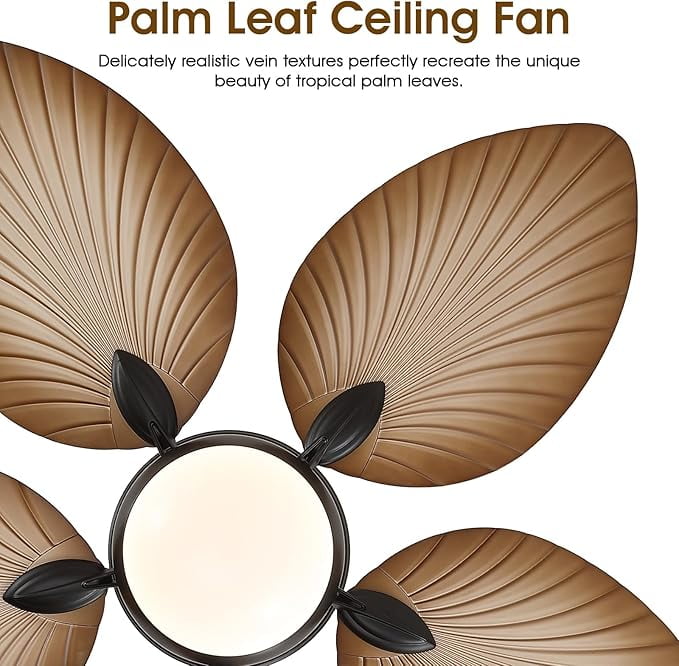 Phorus 52″ Tropical Ceiling Fan with Dimmable LED Light, Quiet Reversible DC Motor, Remote & APP Control, Adjustable Height – Indoor & Covered Outdoor Patio
