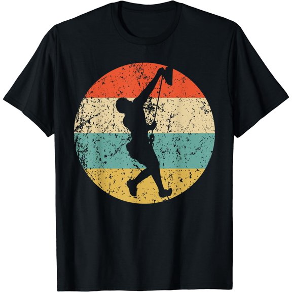 Rock Climber Silhouette Retro Rock Climbing T-Shirt Black Large