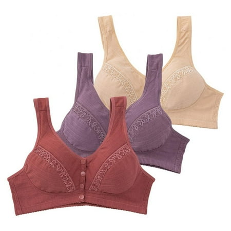 

Pretty Comy 3 Pack Floral Wirefree Bra Front Button Bra for Women