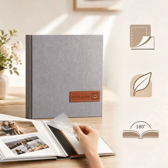 QIYFDDF 40 Pages Large Photo Album Self Adhesive 4x6 Photo Album 5x7 8x10 Scrapbook DIY Baby Scrapbook with Pen and Plastic Board, Gray