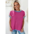 thumbnail image 4 of Women's Bright Pink Textured Round Neck T-Shirt with Contrast Trim - [ZhiHiMeRi] | (US 12-14)L, 4 of 7