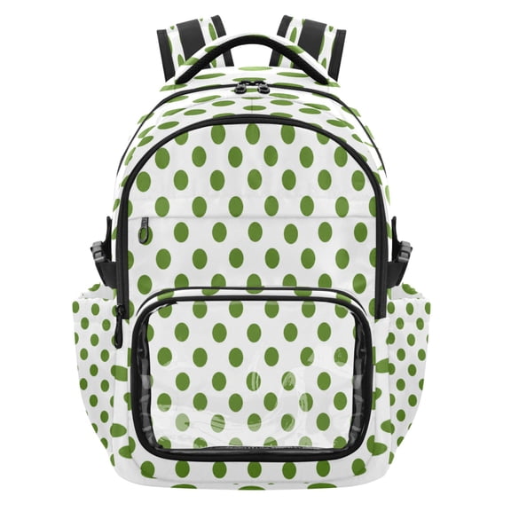 Qxltty Green Dot Backpack School Bookbag with Clear PVC Front Pocket, Laptop Compartment, Water Resistant Travel Daypack for Students