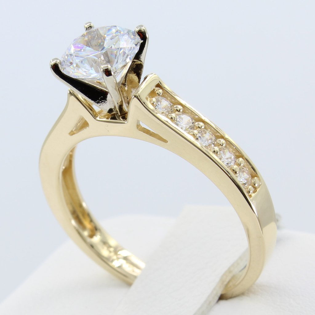 1.50 Ct 14K Yellow Gold Round Double Row Engagement Wedding Propose Promise Ring