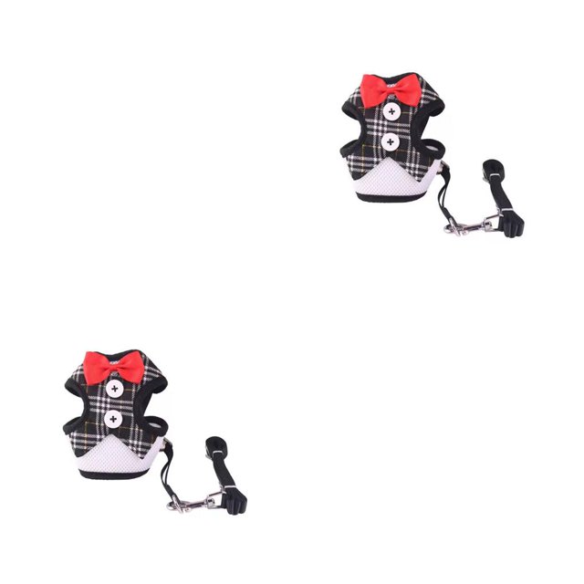 Methold Arnés para cachorros, juego de correas, pequeño, mediano, perro, gato, a prueba de Escape, corbatín, traje, Cable de transporte, Rejilla negra/S 2piezas
