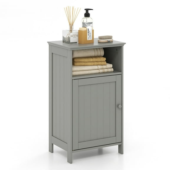 Gymax Bathroom Floor Storage Cabinet Side Table w/ Open Compartment & Adjustable Shelf