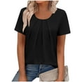 thumbnail image 2 of Fashion Clothing for Women Fashion Casual Front Solid Color Round Neck Short Sleeve T-Shirts Top, 2 of 8