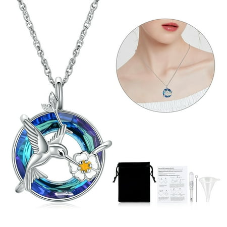 Cremation Jewelry Hummingbird Urn Necklaces for Ashes for Women Men Keepsake Memorial Ashes Pendant Necklace