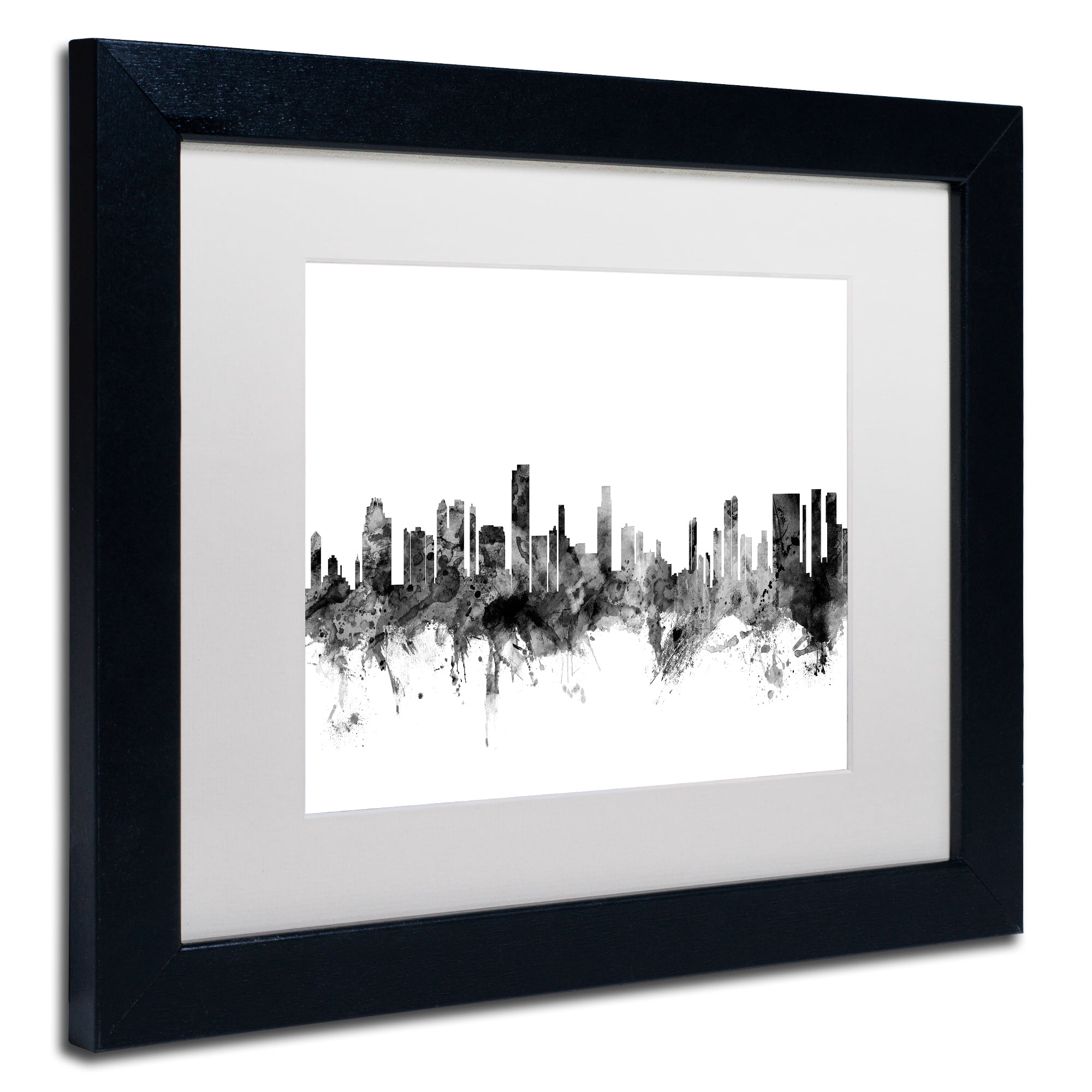 Trademark Fine Art "Honolulu Hawaii Skyline B&W" Canvas Art by Michael Tompsett, White Matte, Black Frame