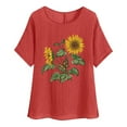 thumbnail image 3 of DDAPJ pyju Sunflower Shirt for Women Boho Summer Tops Cotton Linen Short Sleeve Round Neck T-shirt Lightweight Casual Work Blouses Sales of Today Red XXL, 3 of 5