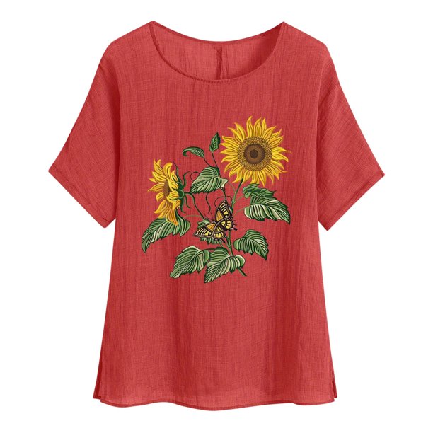 Vestidos Casuales Para Mujer, Blusas De Mujer De Moda Camisetas estampadas de moda para mujer, blusas casuales de lino holgadas de manga corta con cuello redondo y raglán