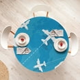 thumbnail image 3 of Ambesonne Traveling Fitted Round Tablecloth, World Map and Planes Sky, 36"- 40" Diameter, Azure Blue White, 3 of 4