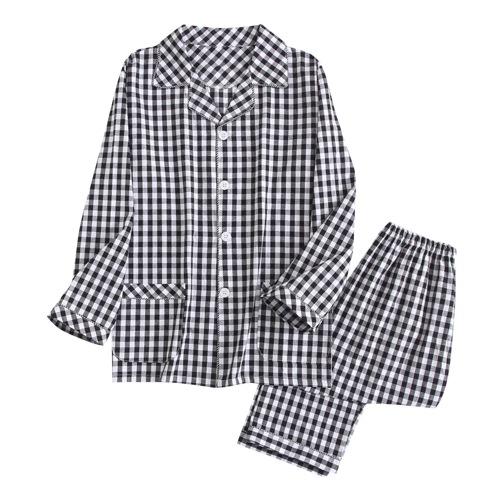 Pyjama Homme Coton Long à Carreaux - Boutonnière, Manches Longues, Col V - Confort Et Style Pour Nuit Et Maison