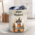 thumbnail image 3 of Happy Halloween Sphynx Witches Hat Pumpkin Carving Foldable Laundry Basket Cat Lover Kitten Owner Gifts Idea Organizer Storage with Handles - 02019, 3 of 5