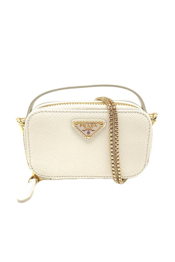 Pre-Owned PRADA Saffiano Triangle Mini Pouch 1NR025 Shoulder Bag White Women's