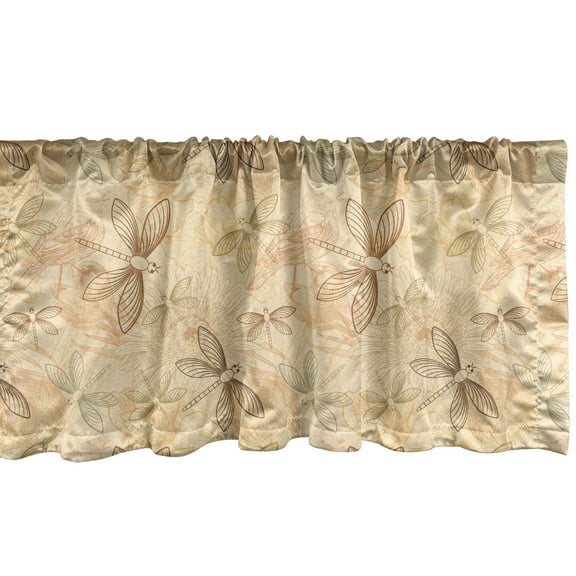 Ambesonne Vintage Window Valance, Birds and Dragonfly Design, 54" X 18", Pale Yellow and Orange