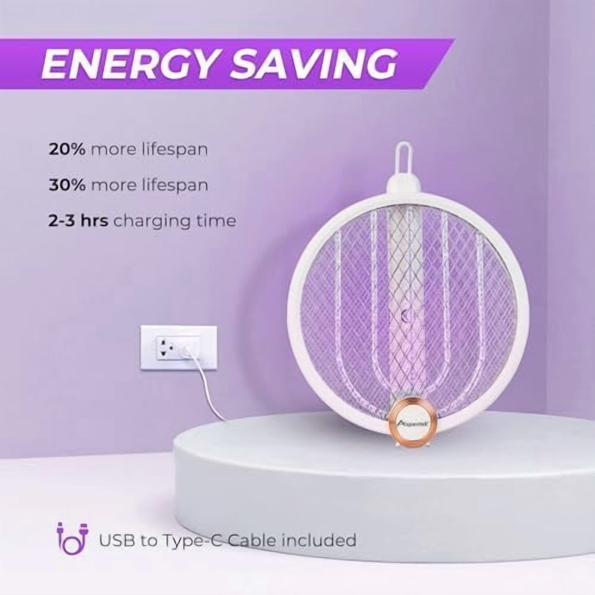 Aspectek 2-Pack Electric Fly Swatter, Portable and Foldable Mosquito Zapper Racket, Rechargeable Bug Zapper with Improved Battery Life and USB Charging Cable