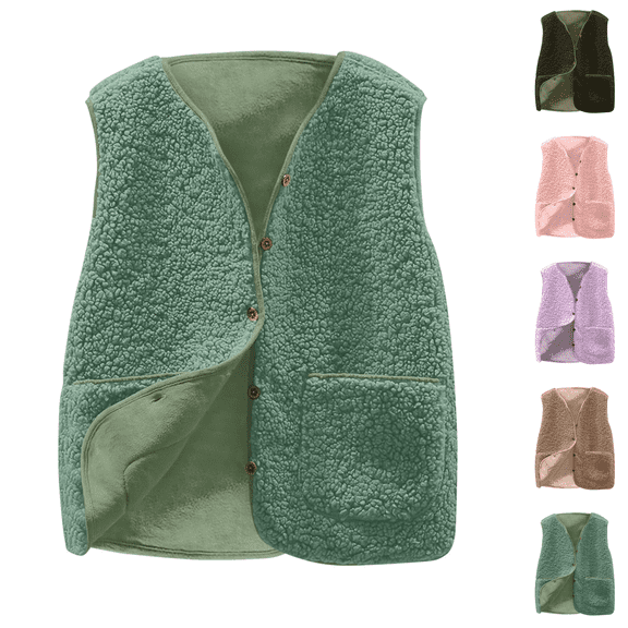 Paiwinds Women's V-Neck Lamb Fleece Vest, Sleeveless Short Jacket Winter Waistcoat with Pullover Design, Casual Outerwear for Layering and Relaxed Fit Comfort