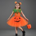 thumbnail image 2 of Kogui Three-Piece Kids Pumpkin Print Sundress Halloween Cosplay & Show Performance Costume (Orange, 10-12 Years), 2 of 5
