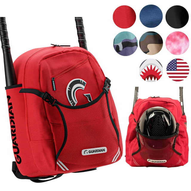 Mochila de béisbol Guardian Rookie para niños color rojo y negro