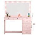 thumbnail image 5 of Ember Interiors Peggy Modern Large Pink Vanity Desk with Lighted Mirror, 7 Drawers, Power Outlet with USB Type-C and Crystal Knobs for Women & Teens, 5 of 6
