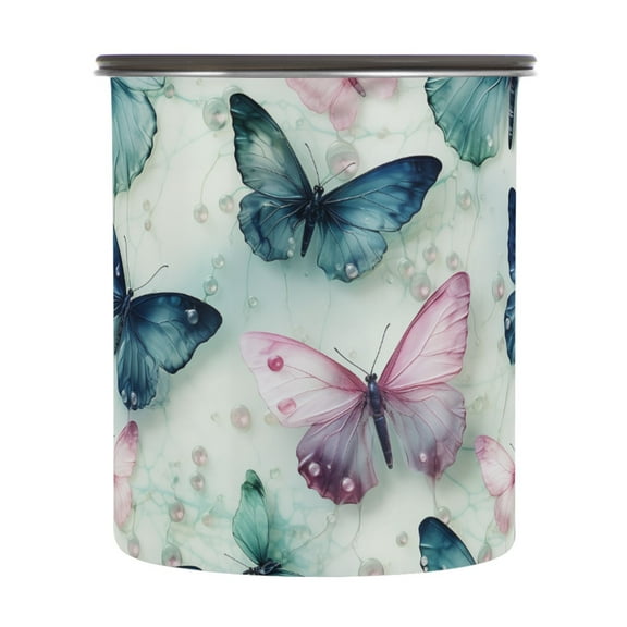 Watercolor Butterfly Airtight Coffee Bean Canister 30oz Food Storage Containers with Lids For Gournd, Tea, Sugar, Flour, Rice, Cereal, Candy Cookie Jar