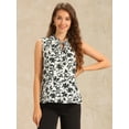 thumbnail image 3 of DARING DIVA Women's Sleeveless Ruffled Trim Tie Neck Floral Casual Office Tops XS White, 3 of 6