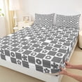 thumbnail image 3 of Homewish Modern Geometric Plaid Bed Sheets,Kawaii Cartoon Blossom King Sheets,Gray White Checkered Sheet Set For Girls Boys,Luxury Bedroom Decor,4-Piece, 3 of 7