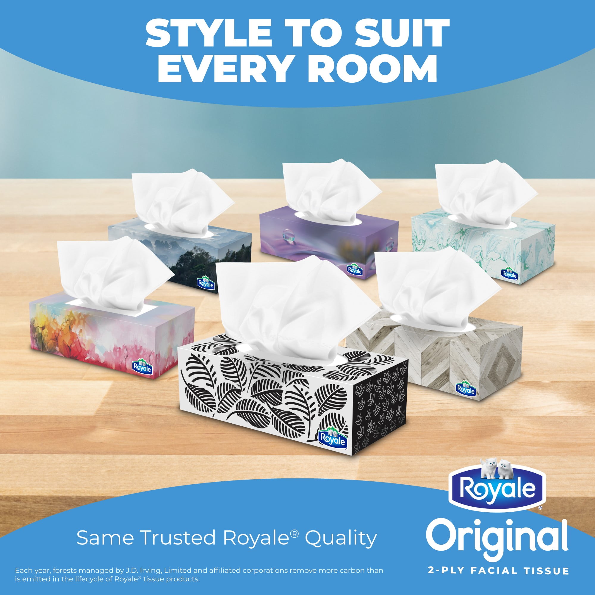 Royale Original, 2 Ply Facial Tissue, 18 Flat Boxes, 126 Tissues per Box, 2268 tissues per pack