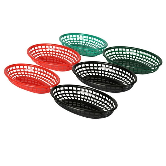 6pcs Plastic Ellipse Basket Bread Basket French Fries Snacks Container for Home Kitchen (Assorted Color)