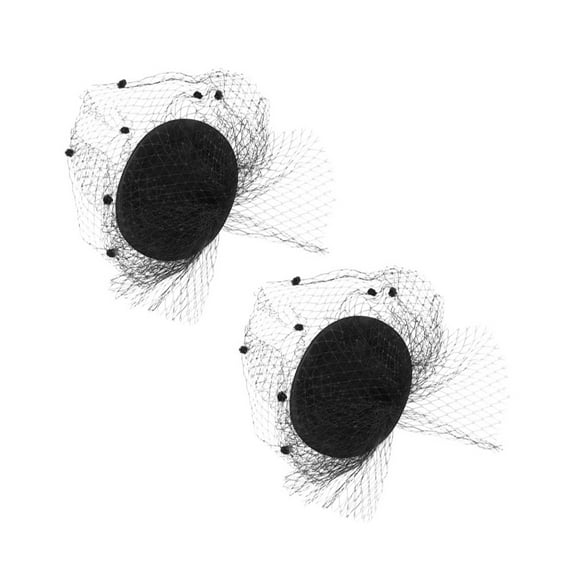 YOSADIER 2Pcs Black Mesh Veil Headband Woolen Fascinator Hat for Women