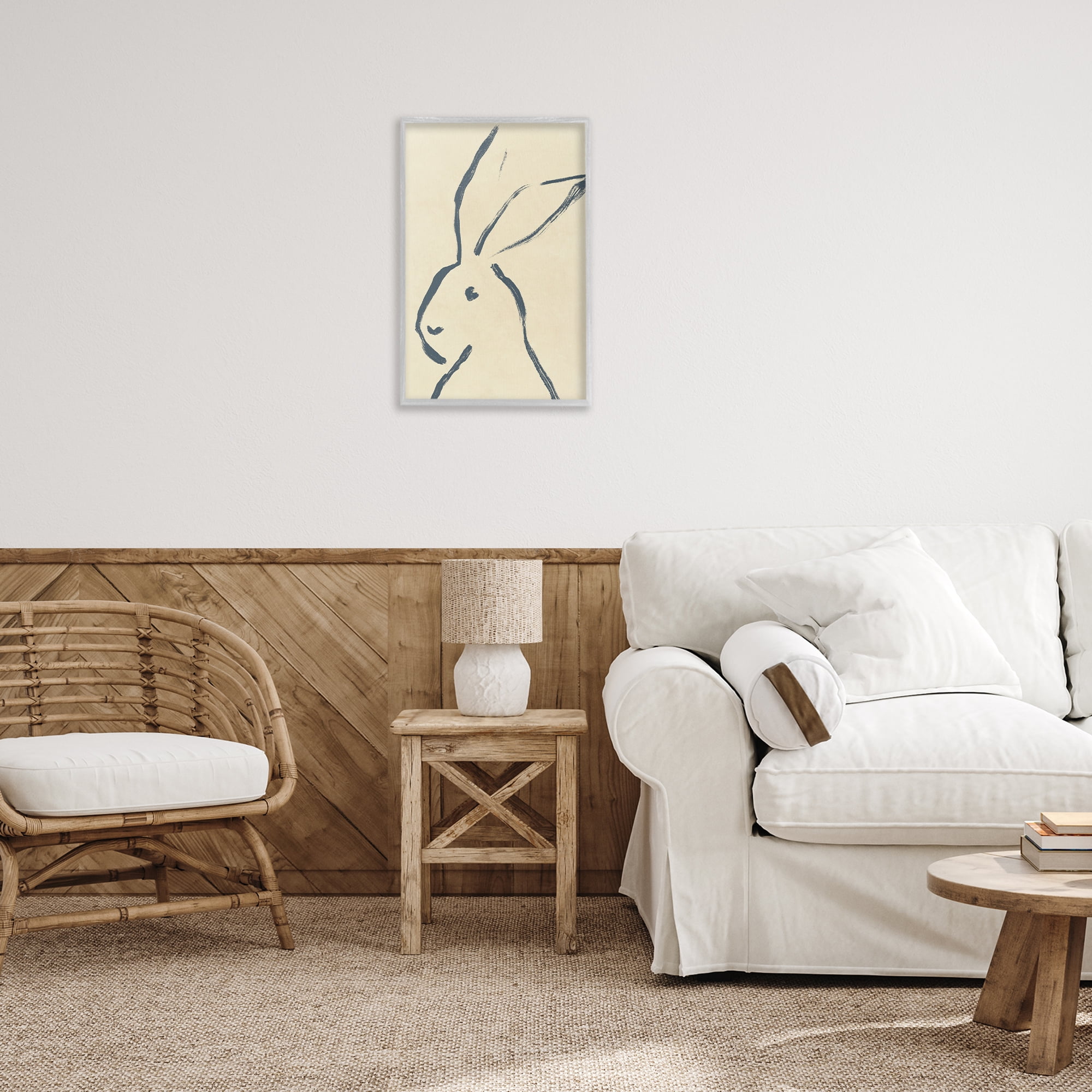 Stupell Industries Minimal Brushed Rabbit Animals & Insects Drawing Gray Framed Art Print Wall Art, 16 x 24