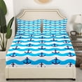 thumbnail image 3 of Erosebridal Cartoon Anchor Bed Sheets Set Full Size, Ocean Wave Bed Sheets Full, Stripe Geometry Decor 4pcs, 3 of 7