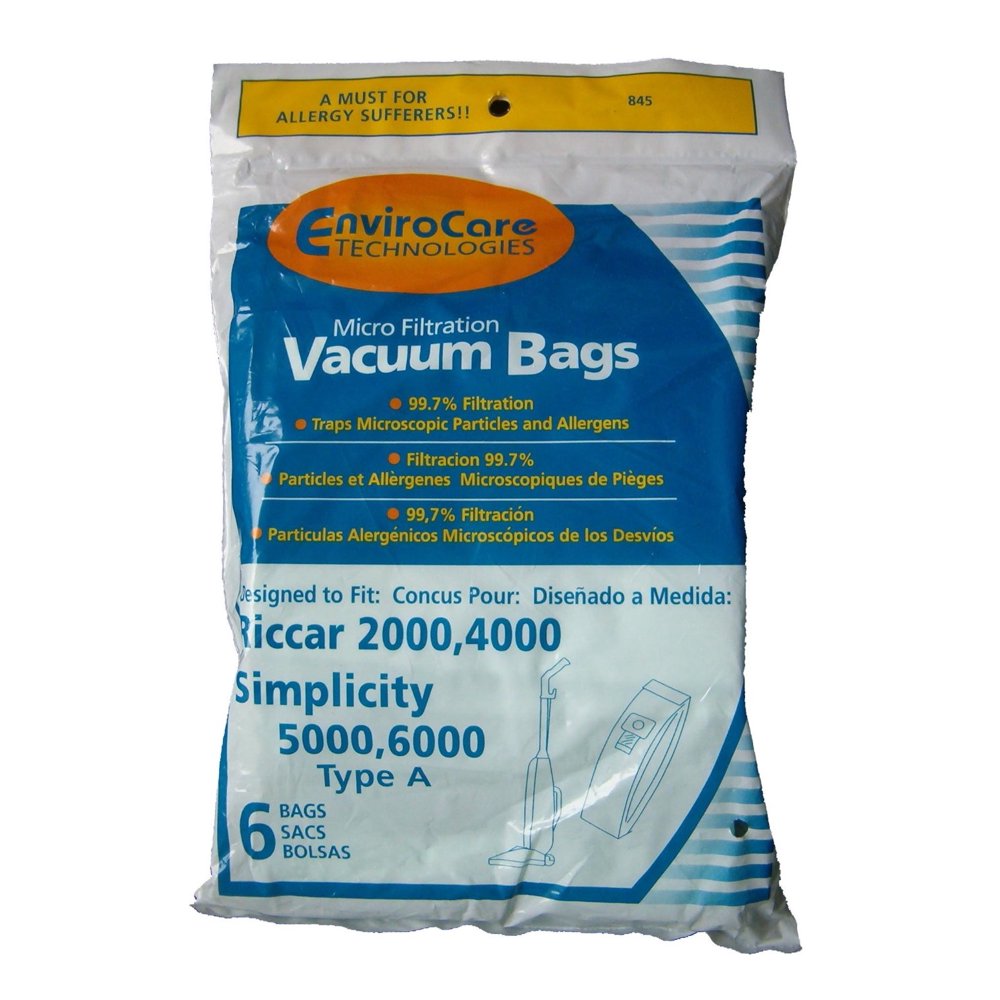 Riccar 2000, 4000 and Simplicity 5000, 6000 Type A Vacuum Bags
