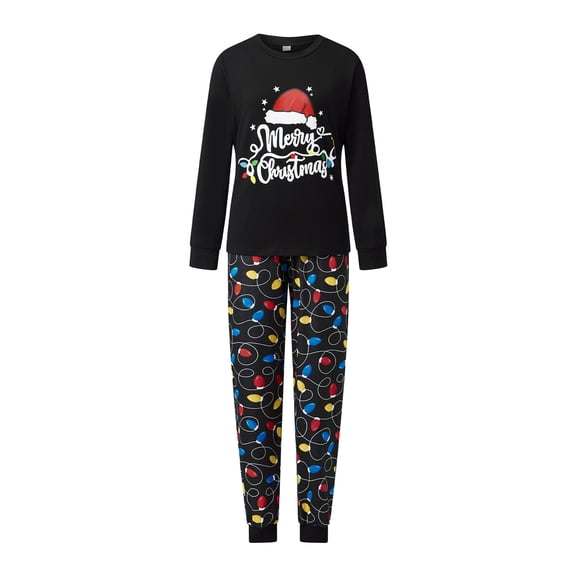Argulvti Family Matching Christmas Pajamas Set Letter String Lights Print Holiday Pajamas Sleepwear Dad Mom Kids PJs