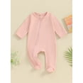 thumbnail image 2 of Bslissey Newborn Baby Boys Girls Footie Jumpsuits Long Sleeve Zip Up Footed Rompers Casual Crew Neck Solid Color Playsuit Infant Spring Fall Outfit 0M 3M 6M, 2 of 9
