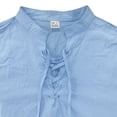 thumbnail image 4 of Linen Shirt for Men Short Sleeve Casual Button Up Top Breathable Summer Loose Fit Tunic Tee Beach Vacation Travel Out Wear Light Blue M, 4 of 4