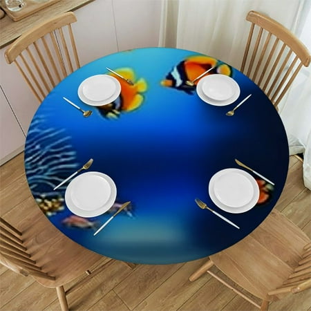 

SHERONV Corals Fish Underwater Round Tablecloth 100% Polyester Outdoor Fitted Waterproof Stain-Resistant Washable Ideal for Restaurants Weddings Parties 42 -46