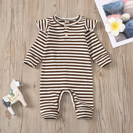 

DAETIROS Skin Friendly Romper Printing Comfy Cute Fashion Stripe Girls Trousers Brown