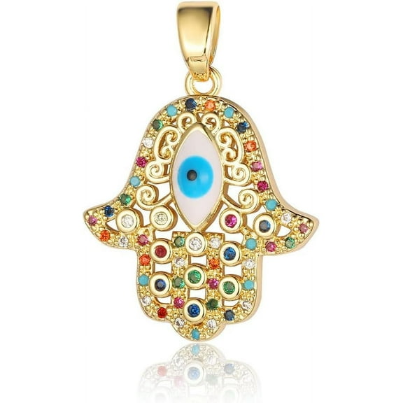 1 pc Brass Micro Pave Cubic Zirconia Pendants Hamsa Hand with Evil Eye Charms Real 18K golden Plated 24x20x3.8mm