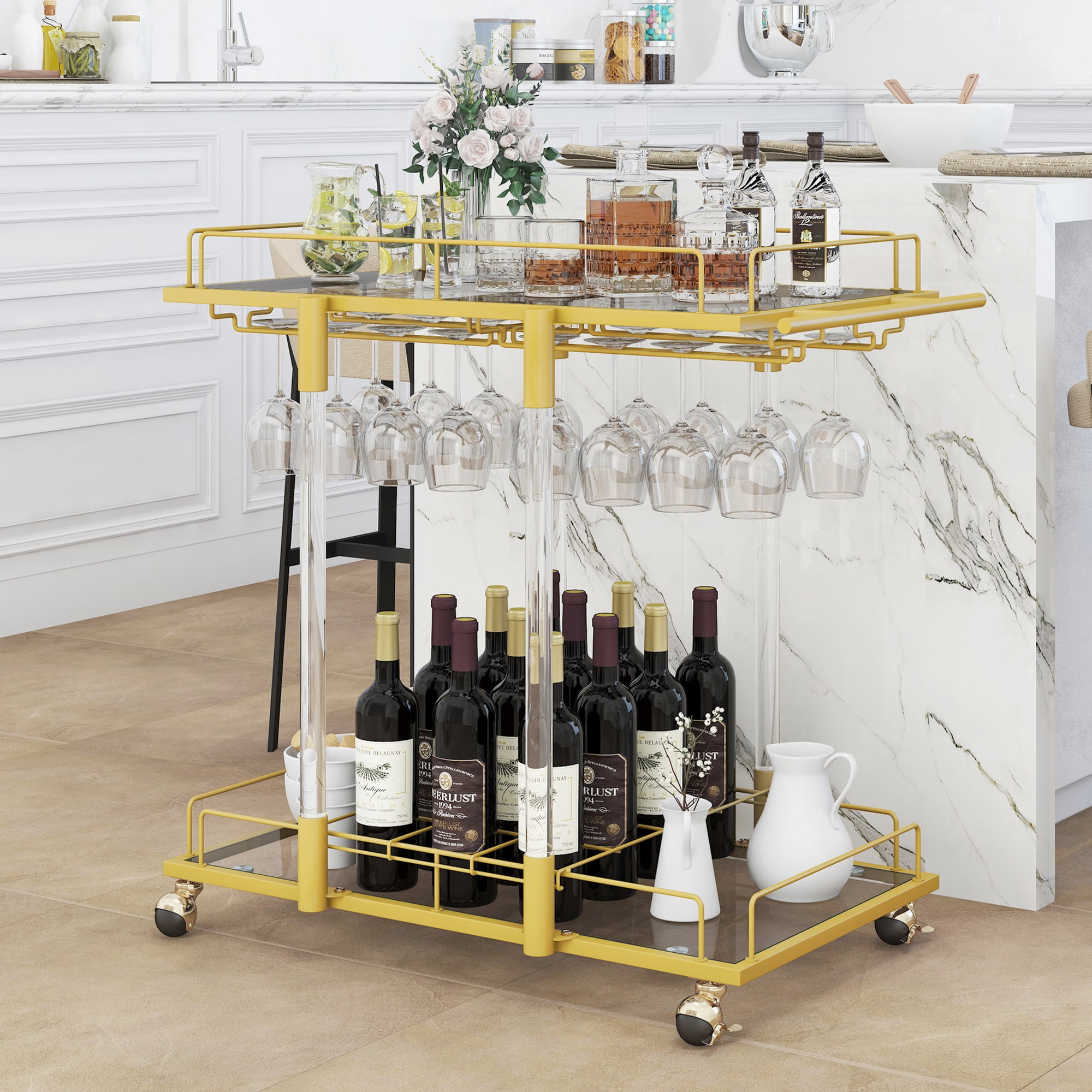 Chrome bar cart with wine rack hotsell