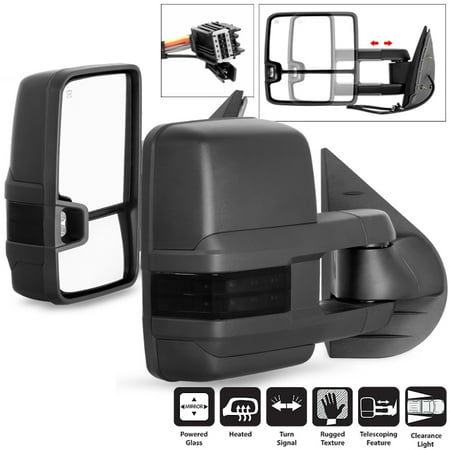 - Fit 07-13 Silverado Suburban Sierra Power Heated Smoke LED Signal Towing Mirrors