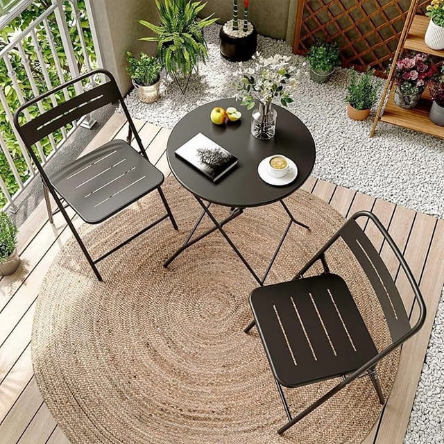 LAUSAINT HOME Ensemble Bistro d'Extérieur 3 Pcs avec Table et 2 Chaises, Noir
