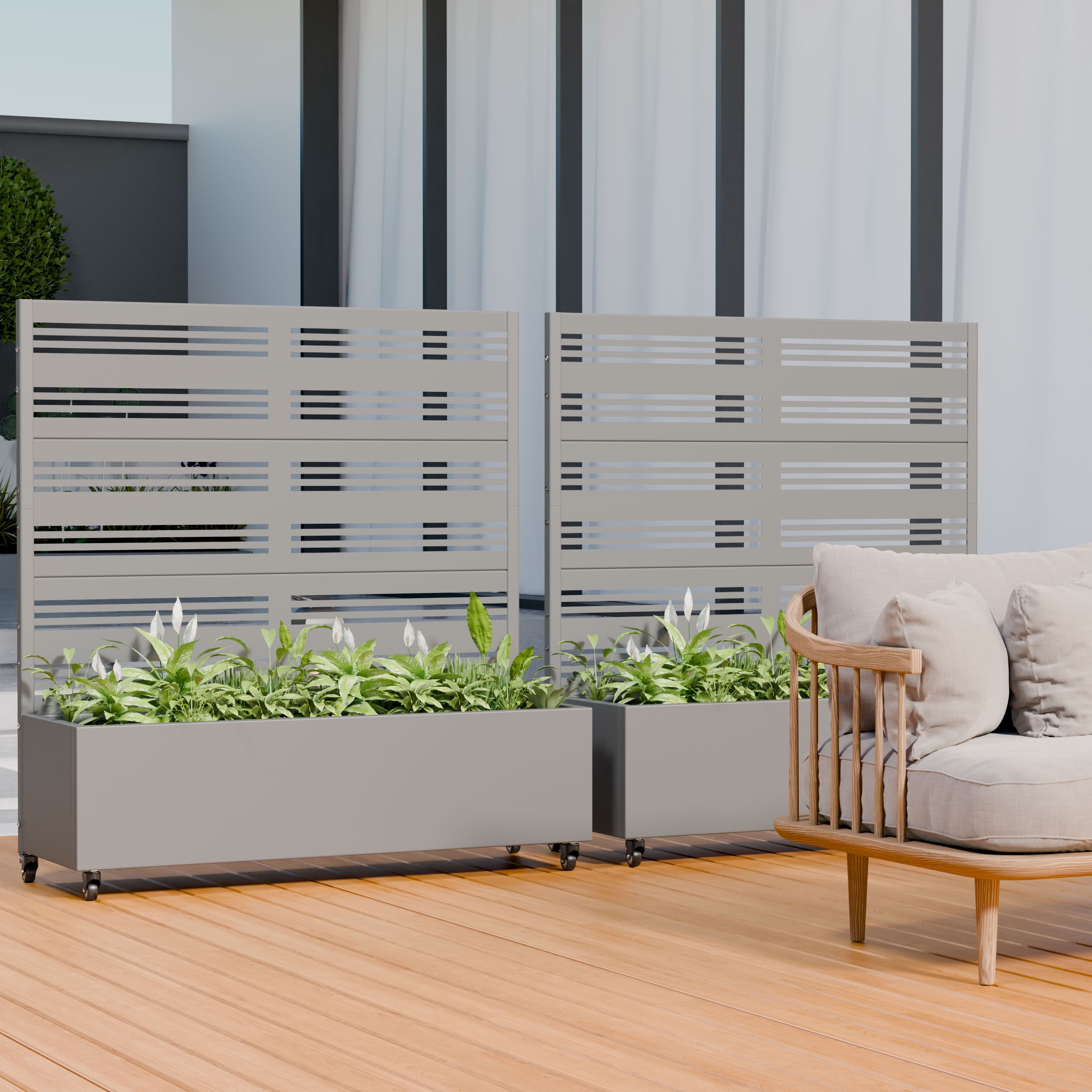 MAYEERTY 3 Panels Outdoor Metal Planter Box, Durable Weather-Resistant Planter, Decorative Metal Flower Box for Patio, Balcony, Garden